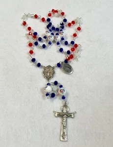 CUBAN FLAG ROSARY ORNAMENT 22" FULL SIZE ACCESSORIES GLASS BEADED CUBA CUBANO - Picture 1 of 9