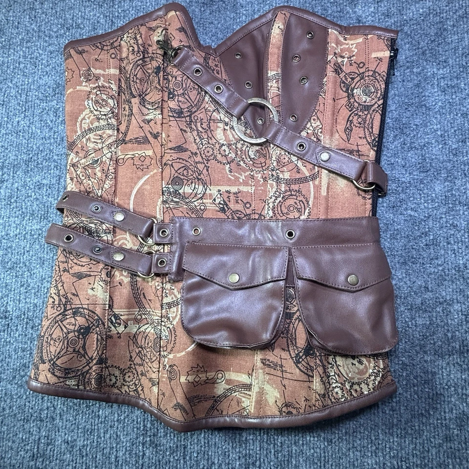 Corsé de disfraz de pirata con detalles de cuero marrón Foto 1 de 4