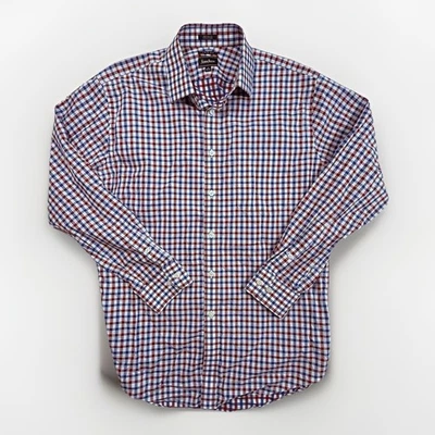 Neiman Marcus Men’s Dress Shirt Sz 16 X 32/33 Trim Fit Red Blue Gingham - Image 1 of 4