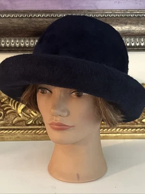 Chapéu balde vintage feminino Cloche lã azul marinho T’Adore Martelle - Imagem 1 de 4