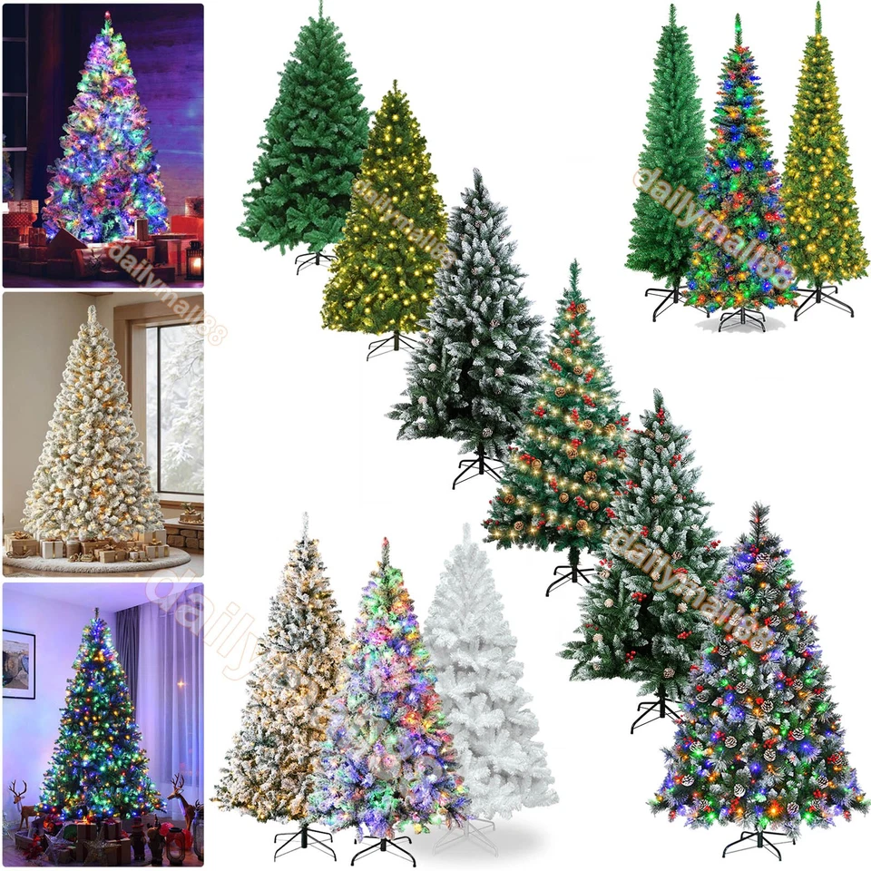 NONMOM 4ft 5ft 6ft 7FT Christmas Tree with Lights Bushy Pine Xmas Tree Indoor Decor UK