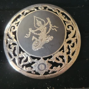Vintage SIAM Sterling Silver Niello Siamese Dancer Inlay Brooch 1.75" Pin ~12g - Picture 1 of 6