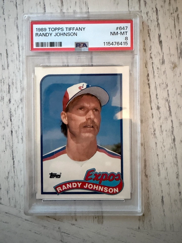 1989 Topps Tiffany #647 Randy Johnson Montreal Expos RC Rookie HOF PSA 8 - Imagem 1 de 2
