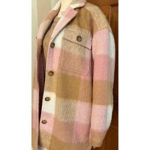 Old Navy Wollmischung Oversized Hemdjacke Shacket Damen M rosa Button-Down - Bild 1 von 16