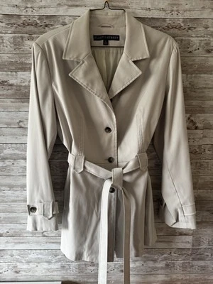 Fleet Street Ladies XL Belted Trench Rain Coat Lt Beige Lined Jacket Pockets EUC - Image 1 of 4