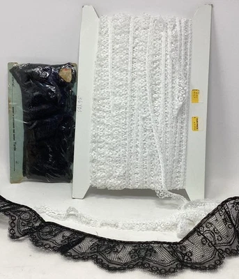 "Lencería nupcial de colección con ribete de encaje blanco 3/4"" con costura 36? "Yardas +2 yardas negro 2 1/4""" Foto 1 de 4