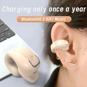 NEW Ear Clip Bluetooth 5.3 Headset Wireless Earbuds Earphones Stereo Headphones - Picture 1 of 24