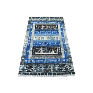 2'10"x4'10" Blue Folk Kashkuli Gabbeh Hand-Knotted Natural Wool Nomad Rug R56457 - Picture 1 of 6