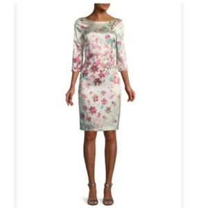 St. John Pinselstrich Blumenmuster Stretch Seidenmantel Kleid Größe 8 neu mit Etikett - Bild 1 von 10