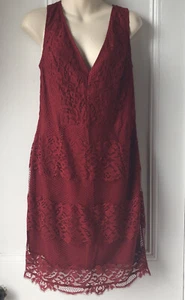 Next Dark Red Lace Detail Dress Size 12 V  Front And Back RRP £45 - Picture 1 of 5