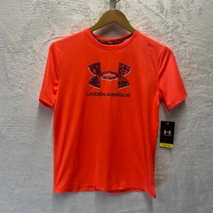 Under Armour Swim Rashguard Youth Large Neon Orange Graphic Short Sleeve UPF 50+ - Picture 1 of 13