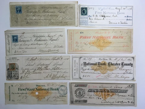 A( 8 ITEMS EACH LOT ) BANK CHECK REVENUE IMPRINT STAMP SAME OR SIMILAR CONDITION Cover