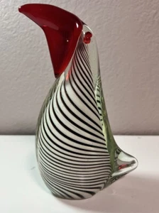 Diamond Star Black White & Red Hand Blown Art Glass  Bird 7.5” - Picture 1 of 6