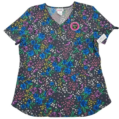 Scrubstar Women's Size Medium Blooming Petals Stretch Scrub Top Black NWT - Image 1 of 4