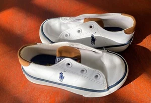 Polo Ralph Lauren Fantor IV Shoes Toddler Sz 6 White Leather Lace Up Sneakers - Picture 1 of 4