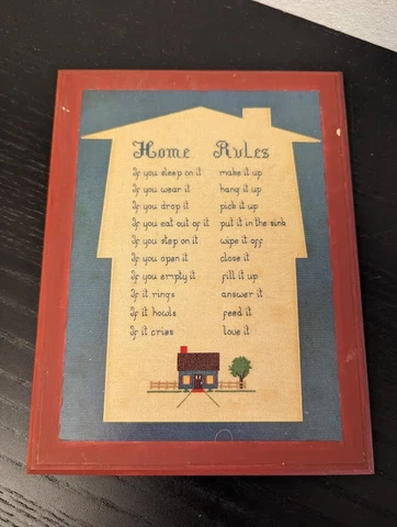 Vtg Graphic Greetings Home Rules Plaque Aak Co Wall Hanging USA House Rules Cover