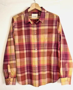 Camisa abotonada manga larga a cuadros rosa naranja Lucky Brand para mujer talla S usada en excelente estado - Imagen 1 de 5