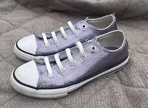 Converse All Star Sz 2 Junior Girls Purple Glitter Sneakers - Picture 1 of 9