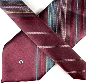 Vintage: Pierre Cardin Mens Tie, Logo, Italy, Red Blue Striped Pattern Polyester - Picture 1 of 8