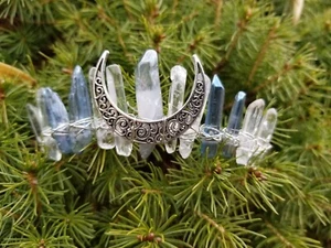 Hermosa diadema de cristal de cuarzo envuelta en alambre corona de tiara nupcial luna - Imagen 1 de 6