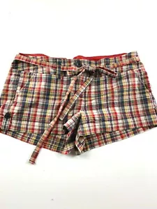 Twenty One rote karierte Gürtel-Baumwollmischung Shorts mit Manschetten Größe 1. "30x2x8" - Bild 1 von 3