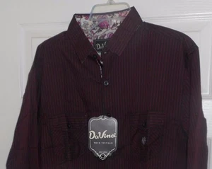 New DaVINCI Black Red Stripes 2 Flap Button Pockets Long Sleeves 100% Cotton LXL - Picture 1 of 3