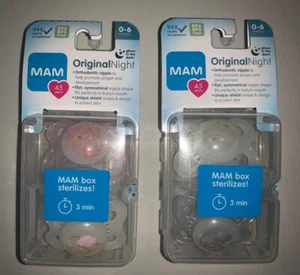 LOT OF 2 MAM GLOW IN THE DARK PACIFIERS 2PK EACH NIGHT COLLECTION 0-6 MONTHS - Picture 1 of 8