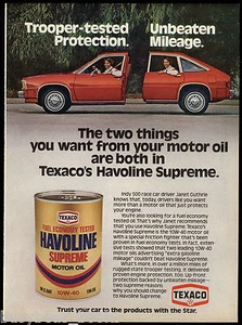 1980 TEXACO motor oil advertisement, Havoline oil, with Indy driver JANET GUTHRI - Picture 1 of 1