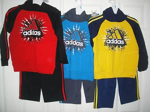 ADIDAS NWT 2PC Hoodie Top Pant Logo Sweat Shirt Blue Yellow Red 4 4T 5 6 7 7X - Picture 1 of 12