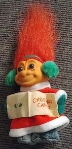 Vintage Russ Troll Doll 4.5" Christmas Caroler Red Hair Holiday Outfit Xmas Toy - Picture 1 of 4