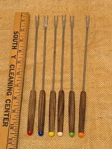 Juego de 6 horquillas de fondue vintage de acero inoxidable con código de colores Japón  - Imagen 1 de 6