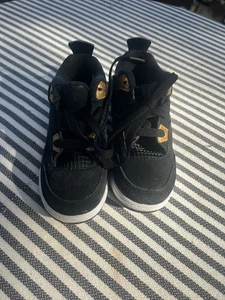 Nike Air Jordan 4 Retro 308500-032 Black White Gold Royalty Toddler 9c - Picture 1 of 7