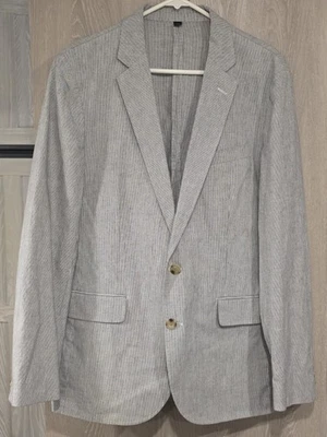 J. CREW Ludlow Somelos Fabric Blazer Mens 38R Cotton & Linen Navy & White Stripe - Image 1 of 4