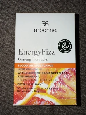 Arbonne Energy Fizz Ginseng Fizz Sticks Sabor Naranja Sangre 30 Paquetes de varillas Foto 1 de 4