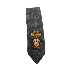 Vtg 1994 Tasmanian Devil Looney Tunes Harley Davidson Green Silk Tie - Picture 1 of 2