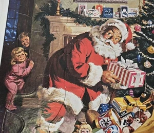 Vtg 70s Christmas Santa Frame Tray Puzzle Children Peeking Bag Of Toys Whitman - Picture 1 of 4