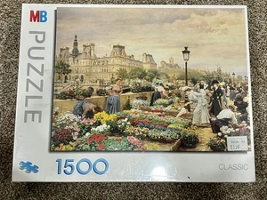 Milton Bradley 1500 Piece Jigsaw Puzzle Paris, The Flower Market, 1895 1994 - Picture 1 of 4