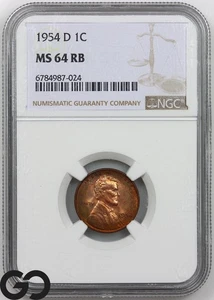 1954-D Lincoln Cent Wheat Penny, NGC MS-64 RB ** Beautiful Rainbow Color! - Picture 1 of 3