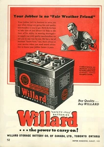 Service Station Magazine Print Ad WILLARD 1945 Safety-Fill Batteries Toronto CA - Picture 1 of 1