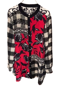 Top túnica John Mark estampado multimedia mixto bordado artístico talla mediana multicolor - Imagen 1 de 7