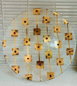 Crate and Barrel 14" Gold Leaf Art Glass Center Piece Plate - Italy- Modern  - Picture 1 of 5