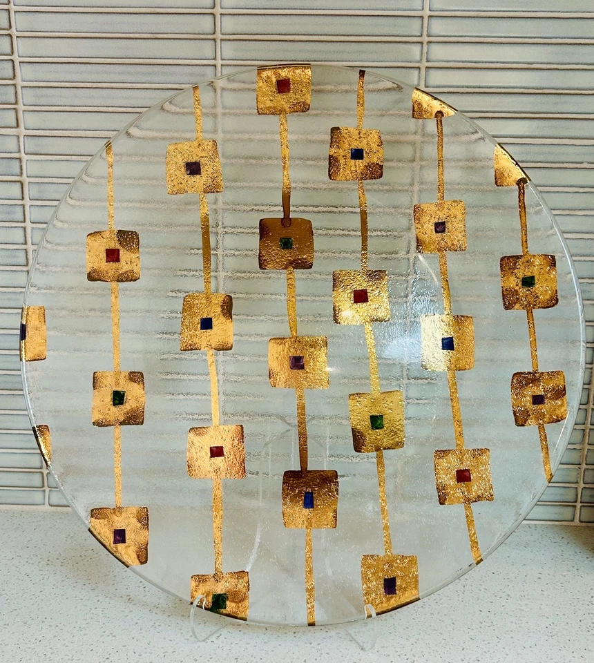 Caja y barril 14" hoja de oro arte vidrio pieza central placa - Italia - moderno  Foto 1 de 4