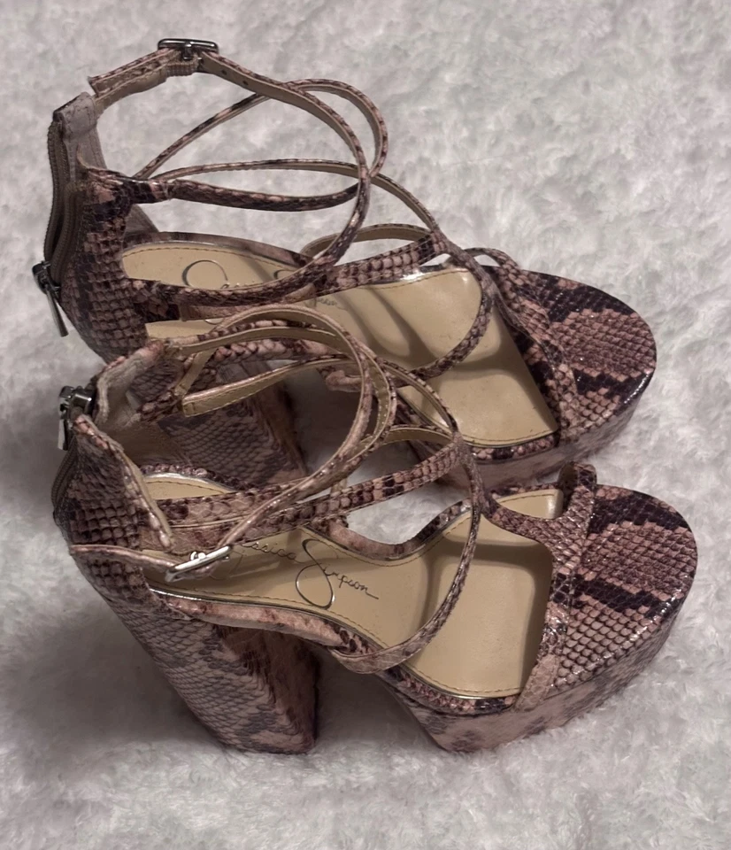 Sandalias de plataforma Jessica Simpson rosa/marrón estampado serpiente talla 5 1/2 tiras Foto 1 de 4