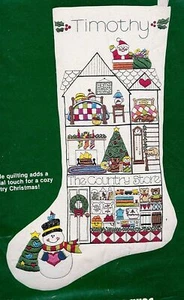 DIY Dimensions Country Store Christmas Quilted Crewel Stocking Kit - Picture 1 of 3