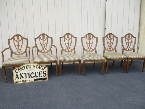 64285  Set of 6 DREXEL  Mahogany Shield Back Dining Chairs Chair s Cover
