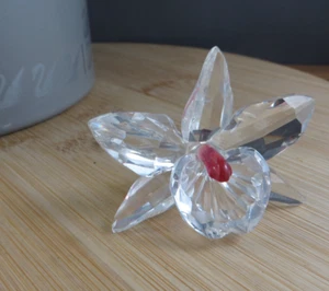 Swarovski Clear Crystal Art Glass Orchid Flower Figurine In Original Box - Picture 1 of 16