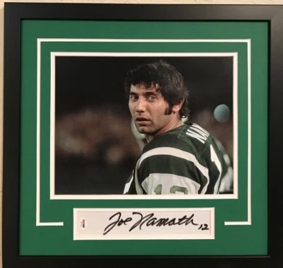 FRAMED 11X14 JOE NAMATH SIGNED NEW YORK JETS JERSEY NUMBER CUT PSA COA - Image 1 of 3
