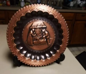 VINTAGE COPPERWARE HAND CRAFT WALL HANGER PLATE BOMBONIERE ARTE DEL RAME - Picture 1 of 2