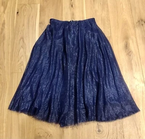 Scanlan Theodore Shimmery Navy Blue Silk Flared Midi Skirt, Size 12 - Picture 1 of 7