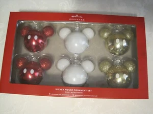 2024 HALLMARK DISNEY MICKEY MOUSE SET OF 6 GLASS ORNAMENTS RED, WHITE & GOLD - Picture 1 of 13